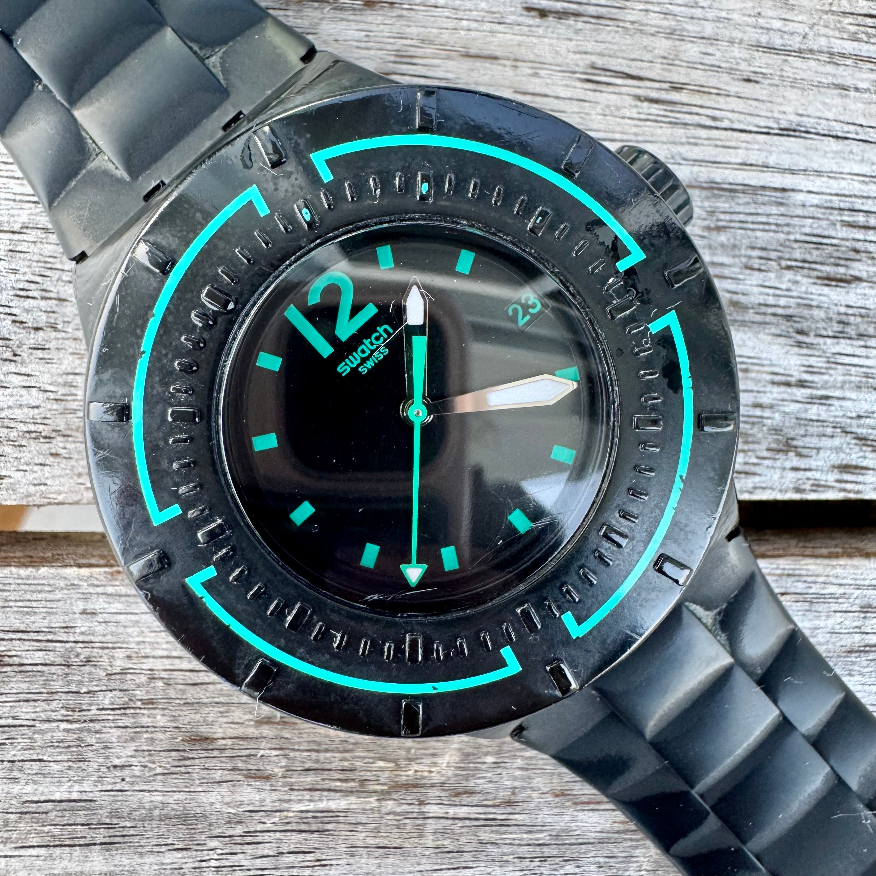 Rare Black Swatch Watch Scuba Libre Dark Water SUUB403