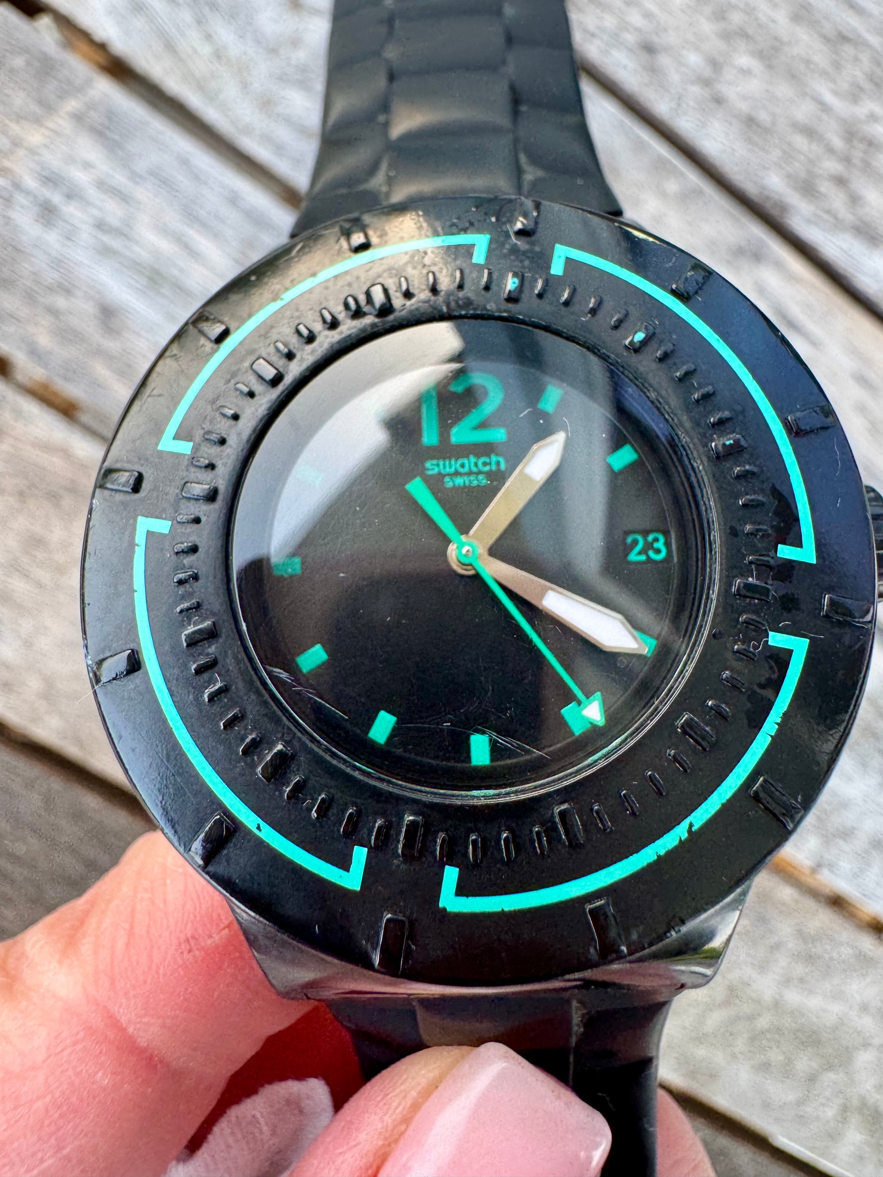 Rare Black Swatch Watch Scuba Libre Dark Water SUUB403