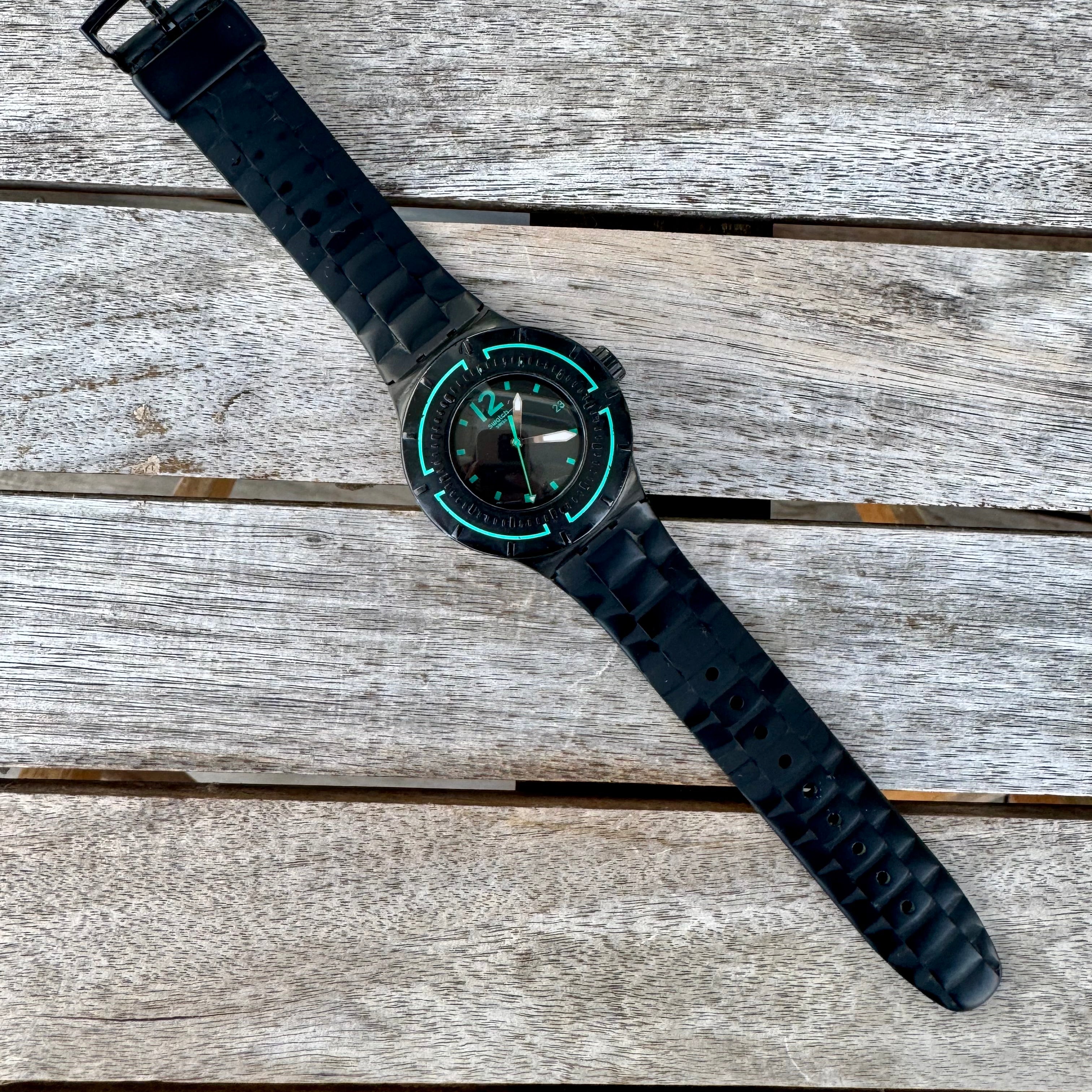 Rare Black Swatch Watch Scuba Libre Dark Water SUUB403