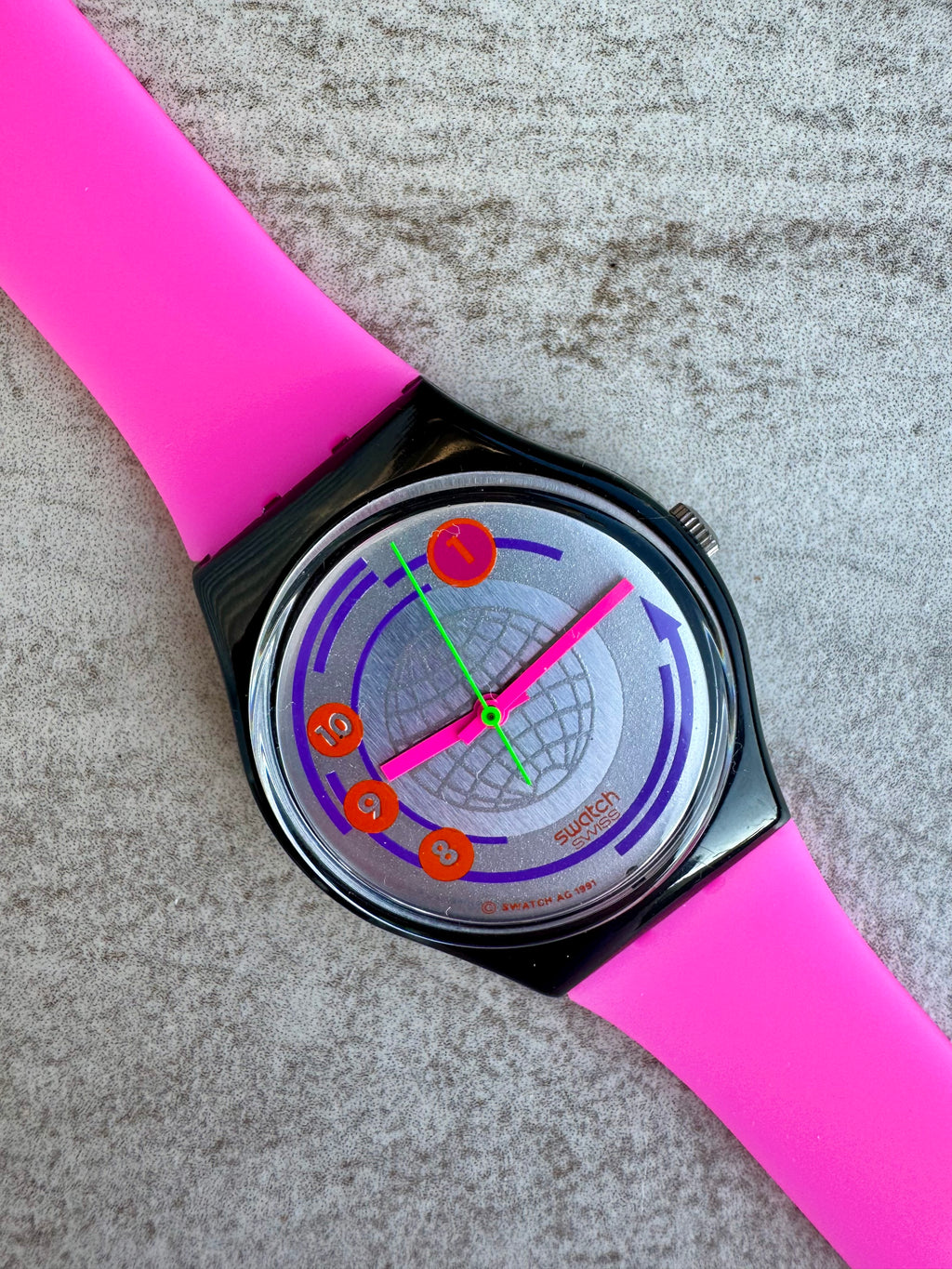 Vintage Swatch EAN Code GB143 Skeleton Watch Neon Colors
