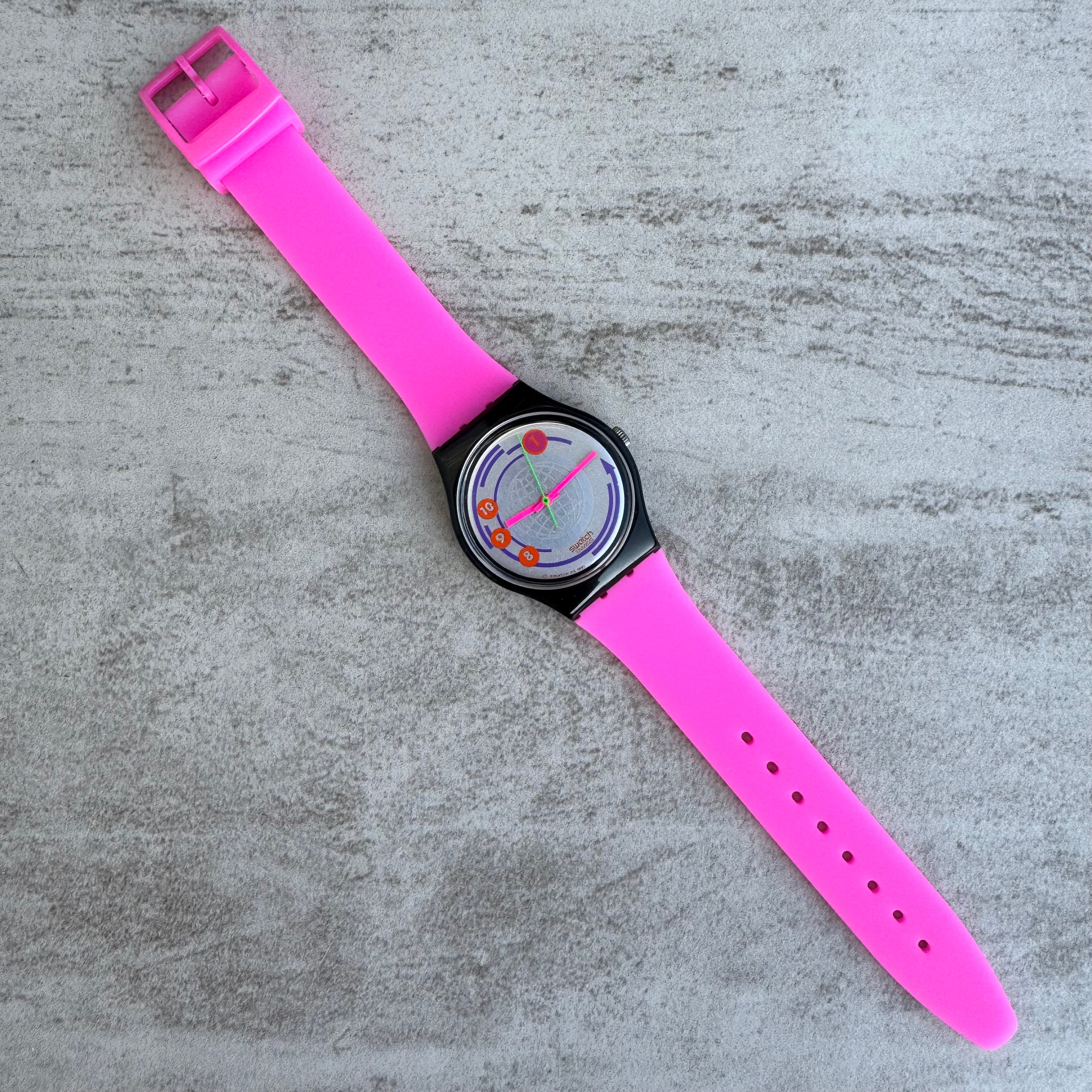 Vintage Swatch EAN Code GB143 Skeleton Watch Neon Colors