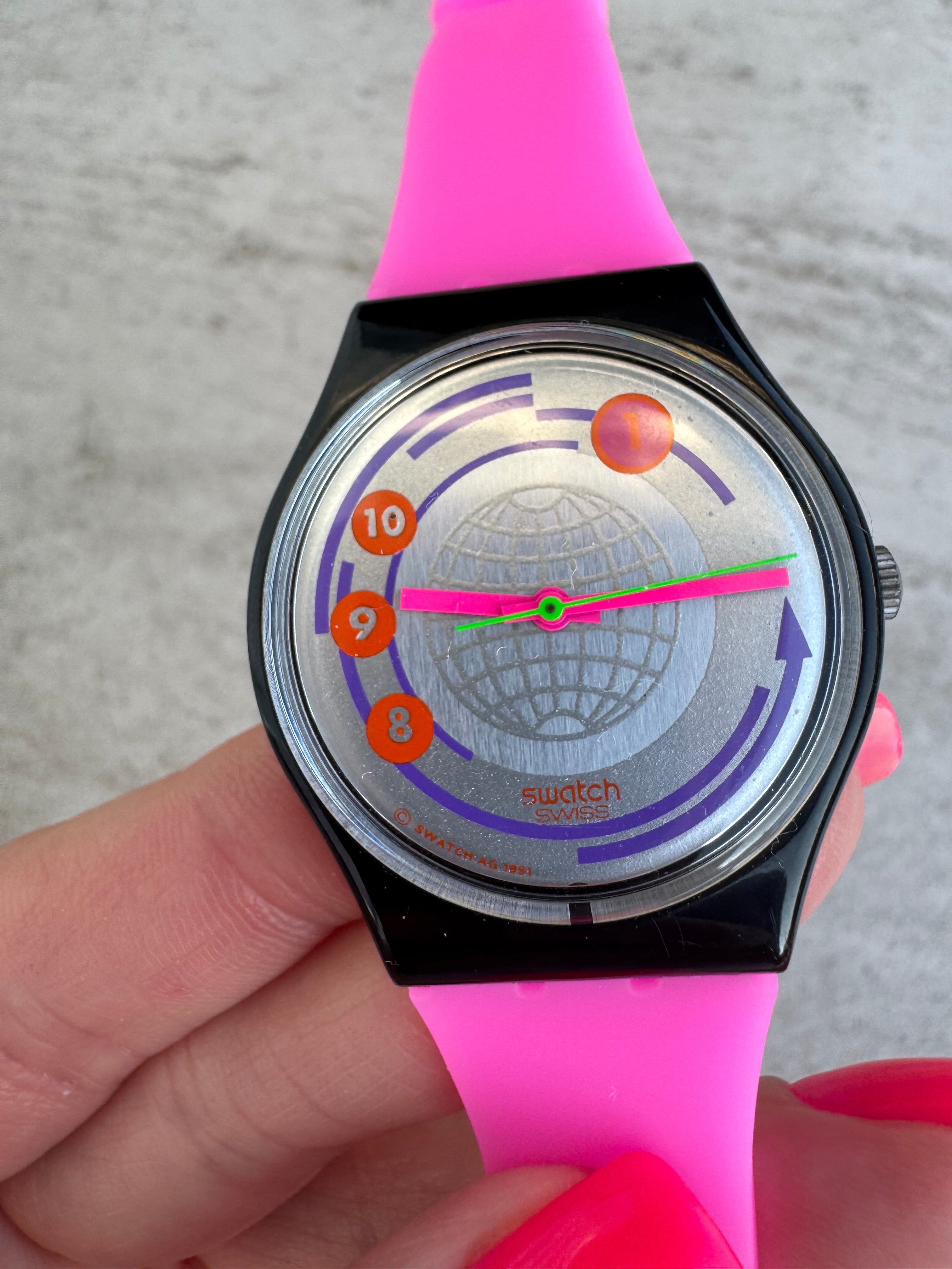 Vintage Swatch EAN Code GB143 Skeleton Watch Neon Colors