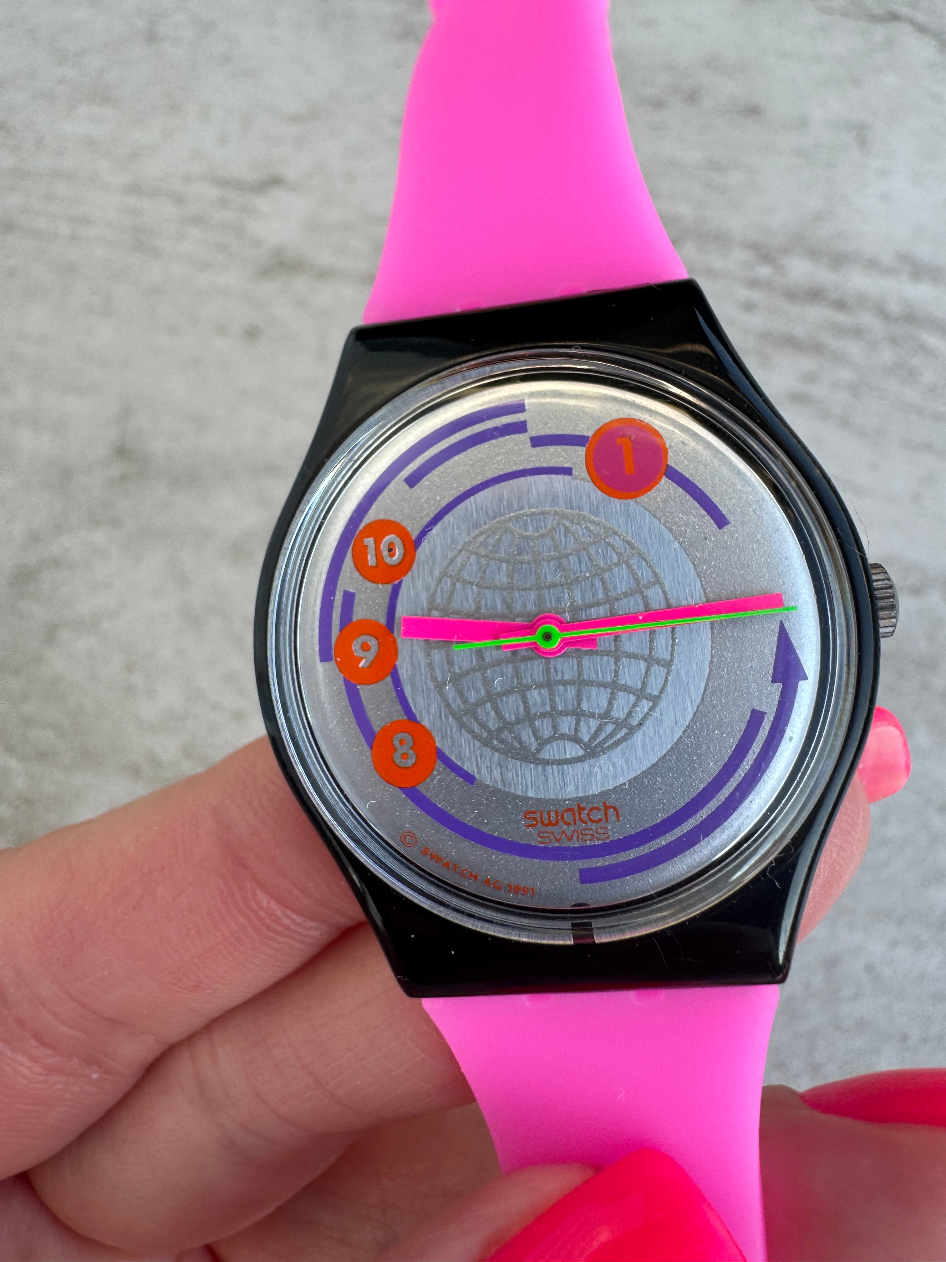 Vintage Swatch EAN Code GB143 Skeleton Watch Neon Colors